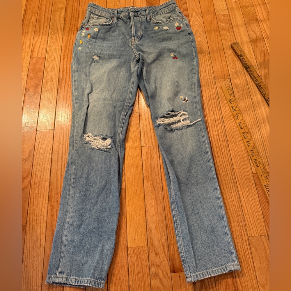 We The Free Light Blue Embroidered Straight Leg Jeans Spring festival boho - Picture 2 of 8